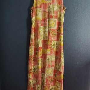 Hilo Hattie Coral and Yellow Tropical Print Dress Made In Hawaii